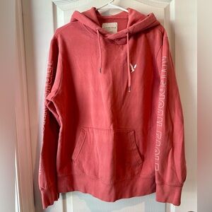 American Eagle Super Soft Hoodie Sweatshirt Size M Med Medium Coral Logo Graphic